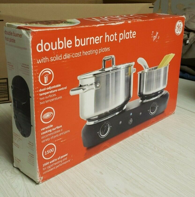 GE Double Burner Hot Plate Electric Portable Stove Solid Die Cast Heating Plates - Fresh Stock Dated October 2025