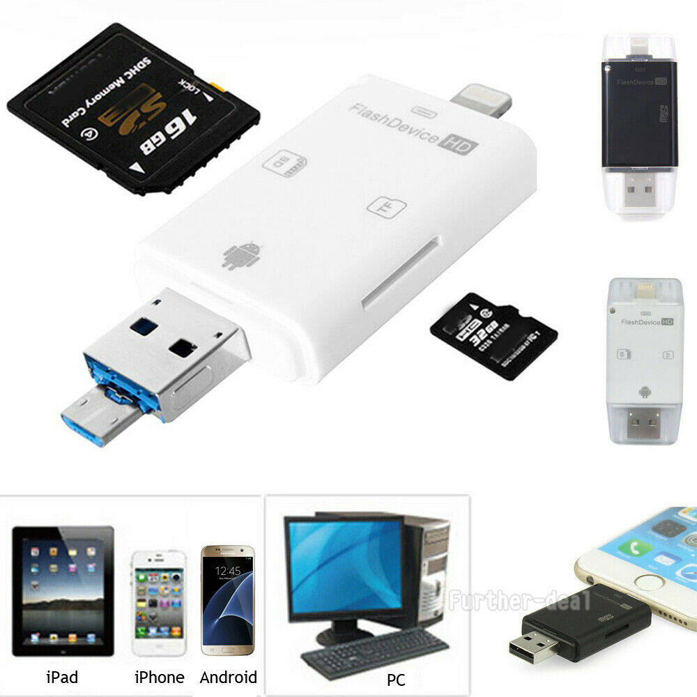 USB Flash Drive SD TF Card Reader For iPhone X 8 7 6s 6 Plus 5 s iPad Air Mini - Fresh Stock Dated October 2025