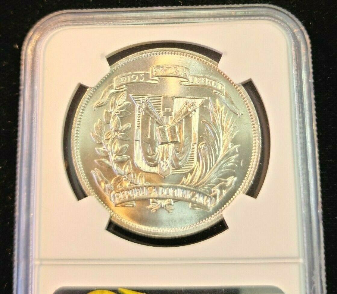 1974 DOMINICAN REPUBLIC SILVER 1 PESO CENTRAL AMERICAN GAMES NGC MS 65 GEM BU - Fresh Stock Dated October 2025