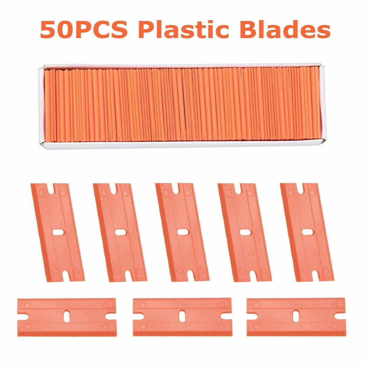 50 Pcs Plastic Razor Blades + 1 Razor Scraper Double Edged Sticker Removal Tool - Fresh Stock Dated October 2025