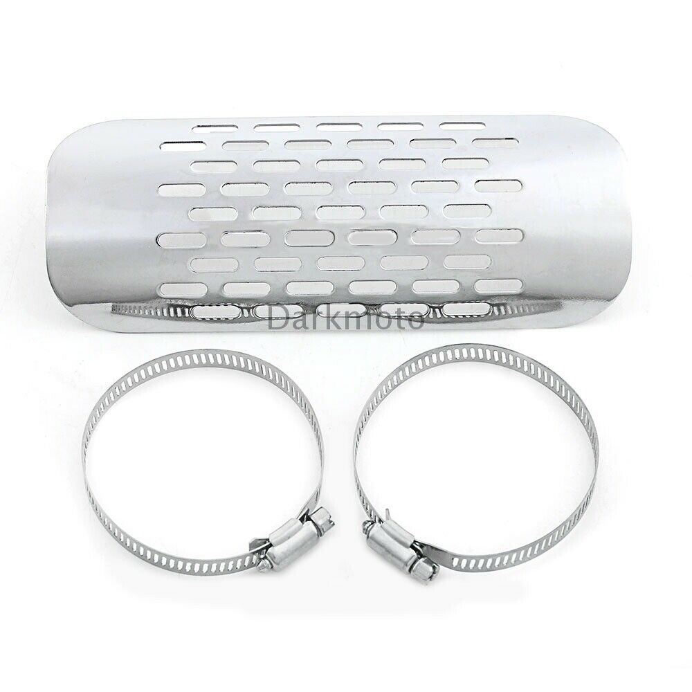 Chrome Exhaust Muffler Pipe Heat Shield Cover Heel Guard Universal Motorcycle - Fresh Stock Dated October 2025