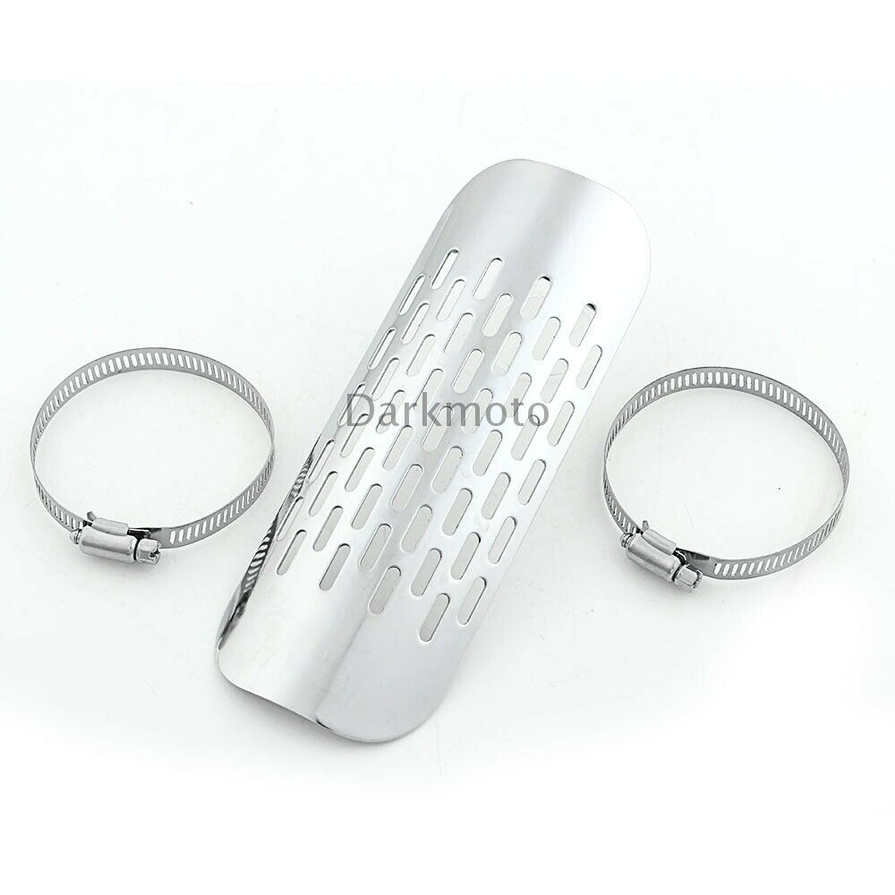 Chrome Exhaust Muffler Pipe Heat Shield Cover Heel Guard Universal Motorcycle - Fresh Stock Dated October 2025