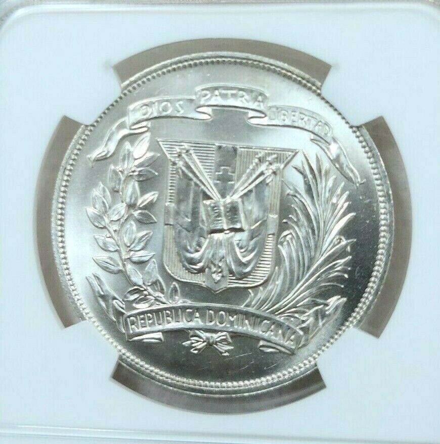 1974 DOMINICAN REPUBLIC SILVER 1 PESO CENTRAL AMERICAN GAMES NGC MS 65 GEM BU - Fresh Stock Dated October 2025