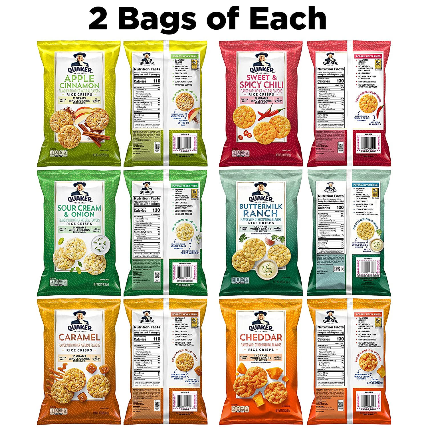 Quaker Rice Crisps, 6 Flavor Variety Pack, 12 Count - Fresh Stock Dated October 2025
