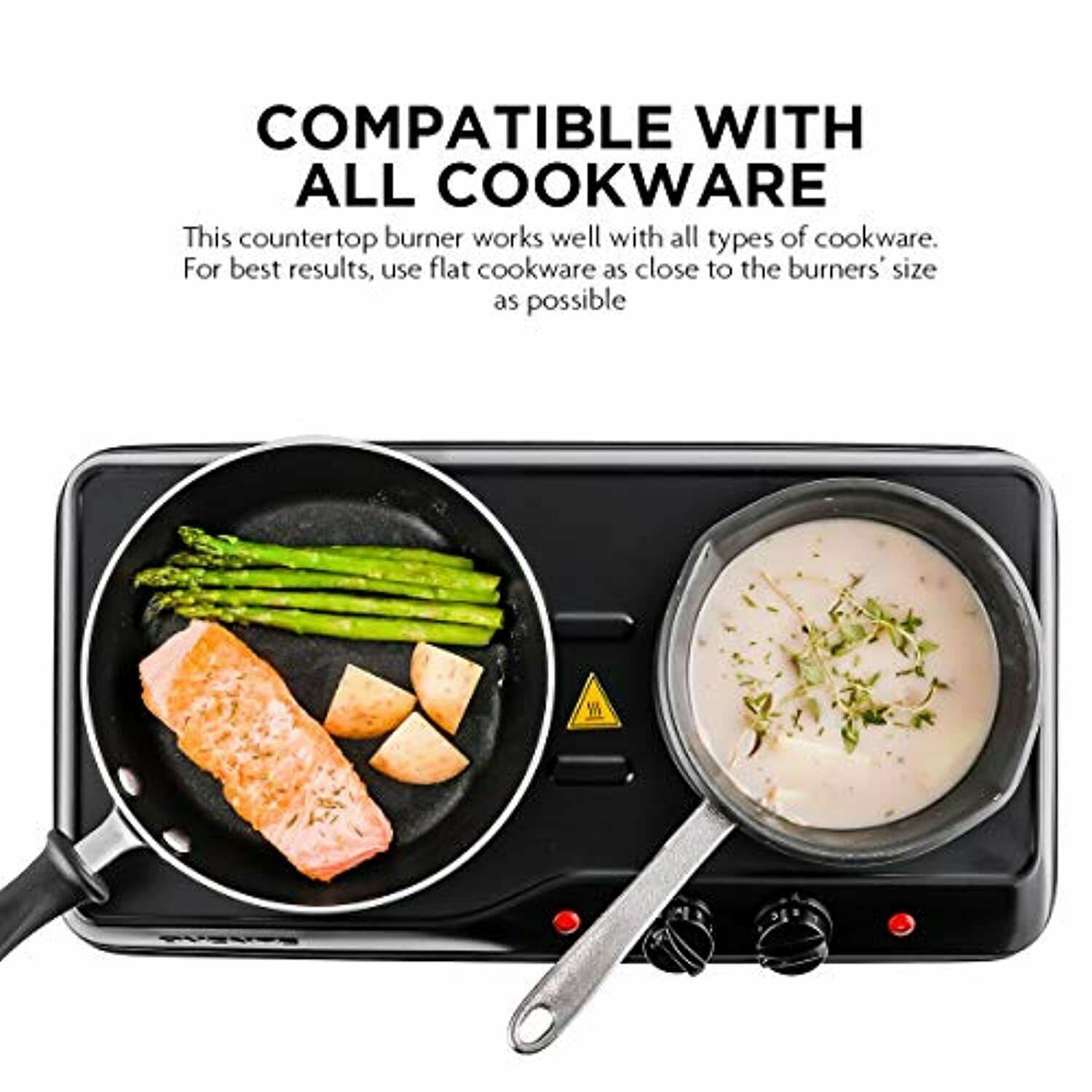 1700W Double Hot Plate Electric Countertop Cast Iron Burner, with 6 & 7 Inch Pla - Fresh Stock Dated October 2025