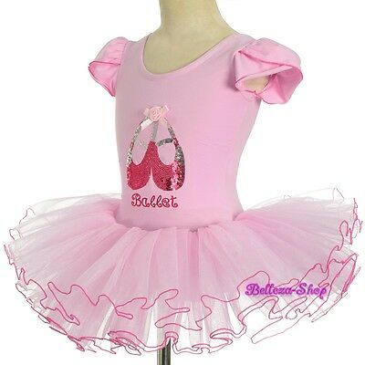 Pink Sequined Ballet Tutu Dance Costume Fairy Fancy Dress Leotard Sz 4T-5 BA060 - Fresh Stock Dated October 2025