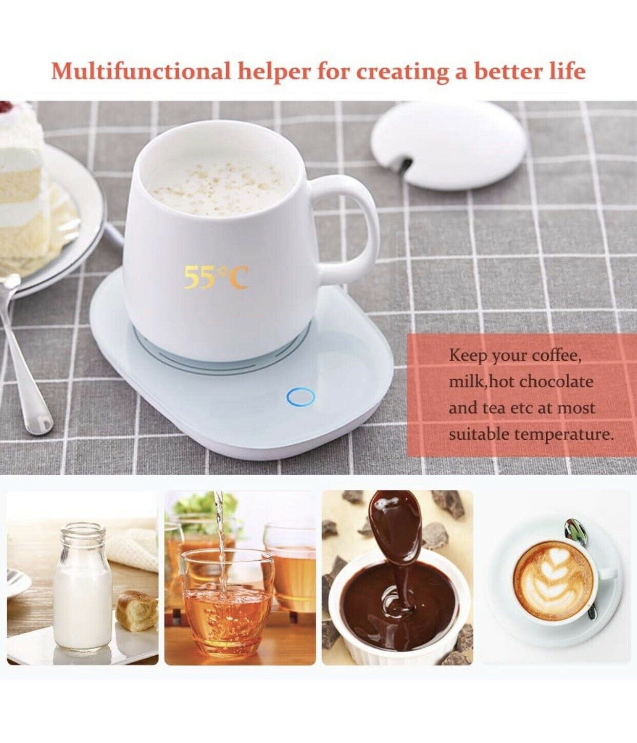 Coffee Cup Warmer for Desk w/Auto Shut Off Tea Mug Warmer Plate or Wax Warmer - Fresh Stock Dated October 2025