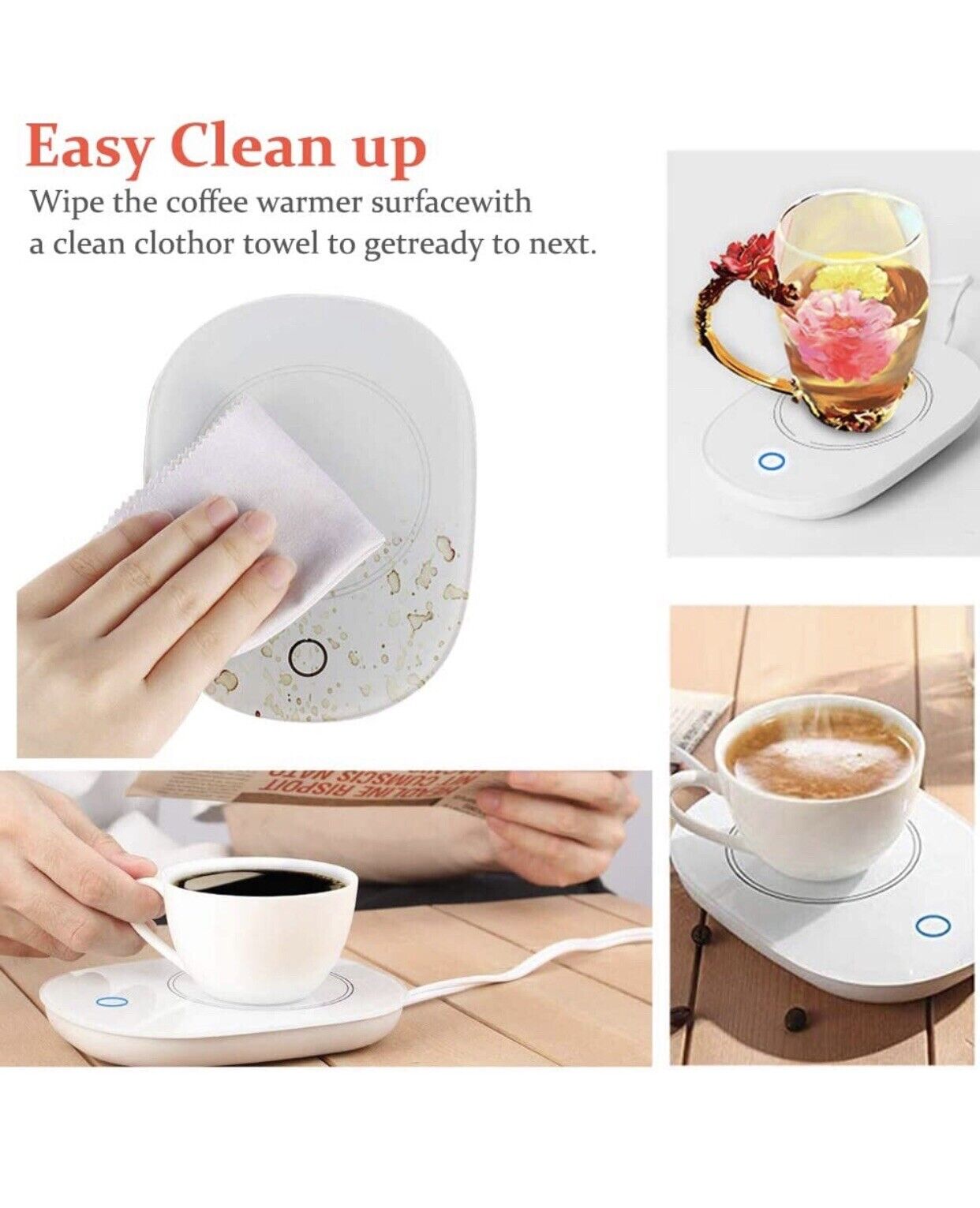 Coffee Cup Warmer for Desk w/Auto Shut Off Tea Mug Warmer Plate or Wax Warmer - Fresh Stock Dated October 2025