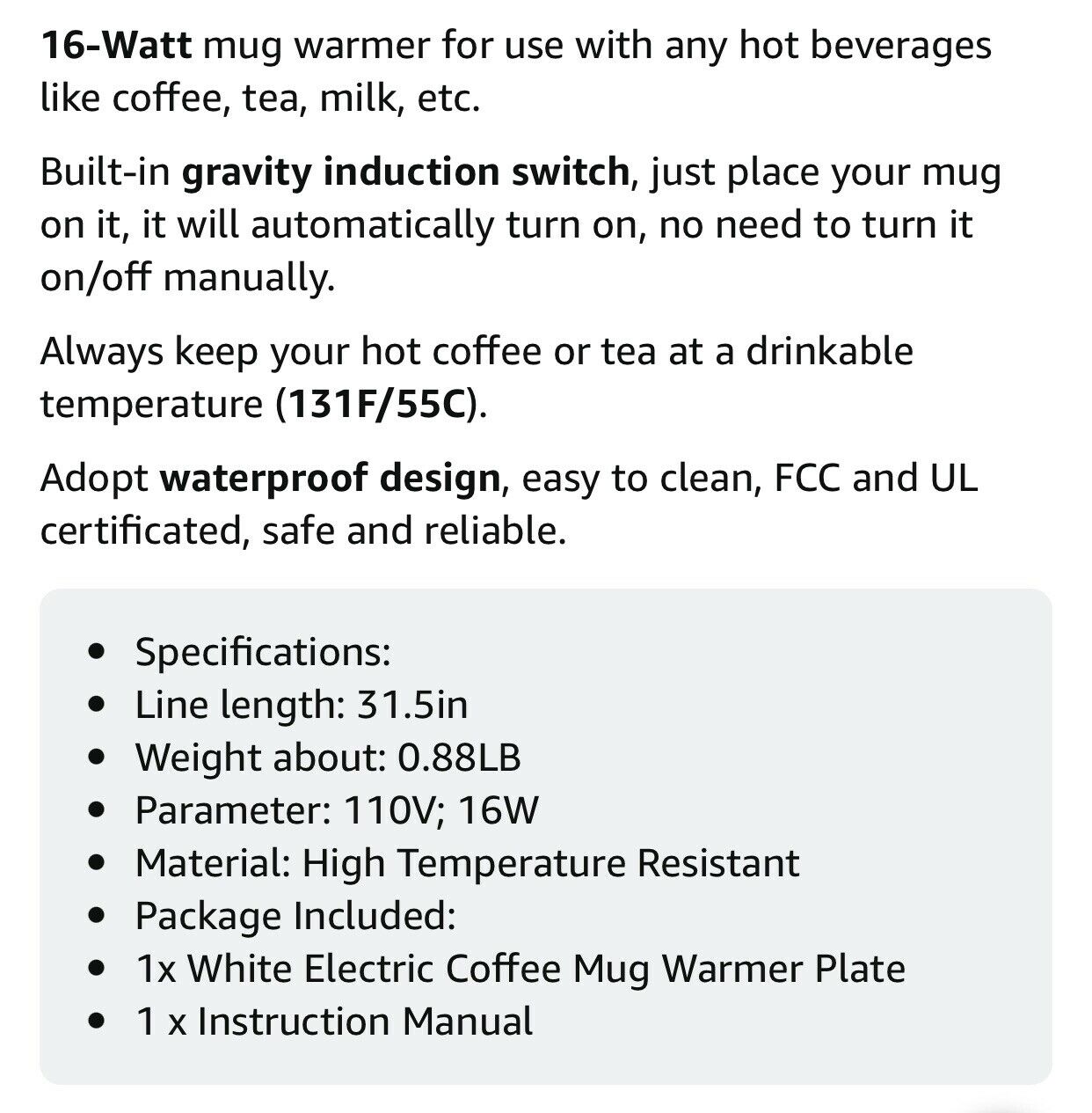 Coffee Cup Warmer for Desk w/Auto Shut Off Tea Mug Warmer Plate or Wax Warmer - Fresh Stock Dated October 2025