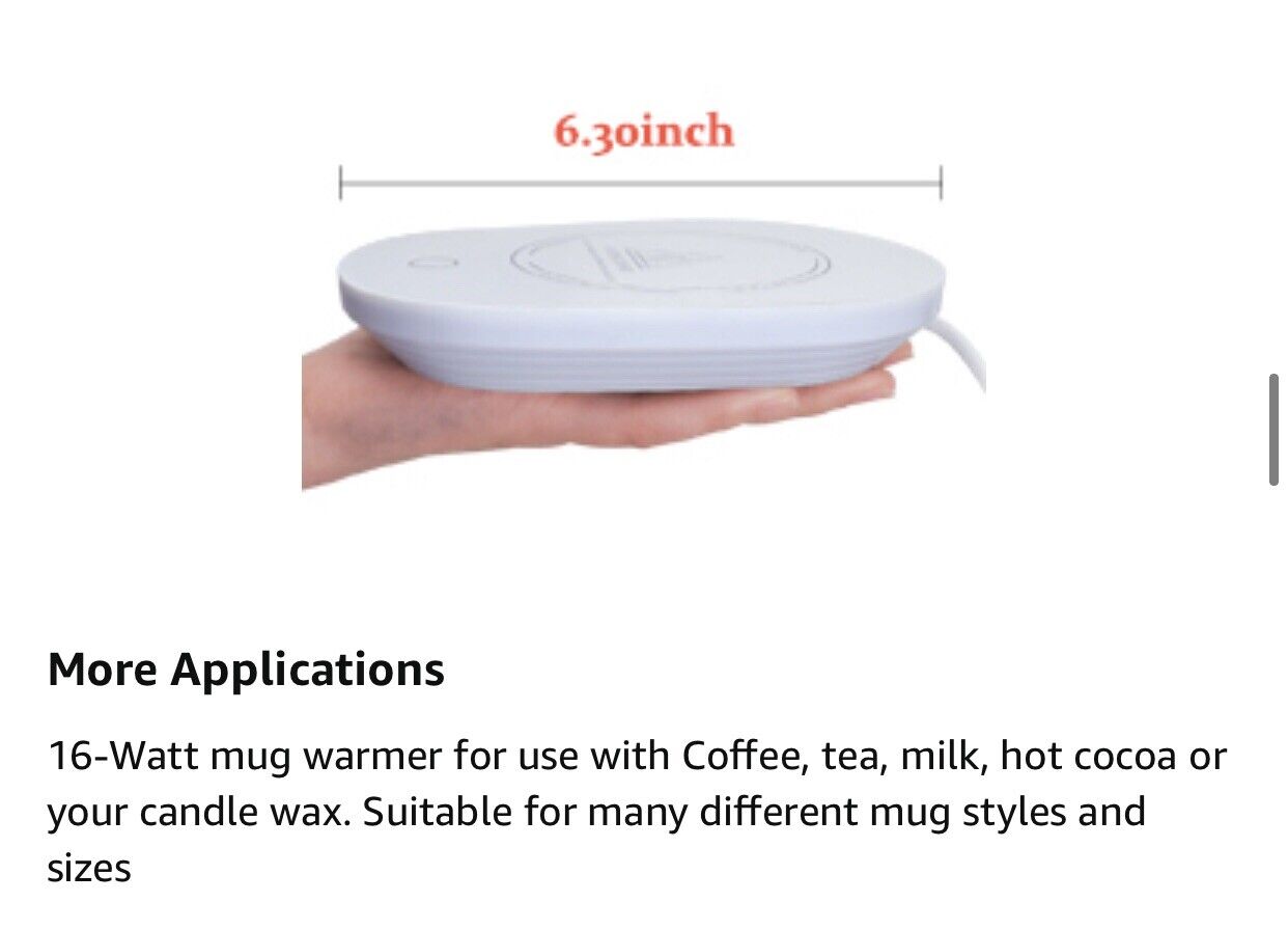 Coffee Cup Warmer for Desk w/Auto Shut Off Tea Mug Warmer Plate or Wax Warmer - Fresh Stock Dated October 2025