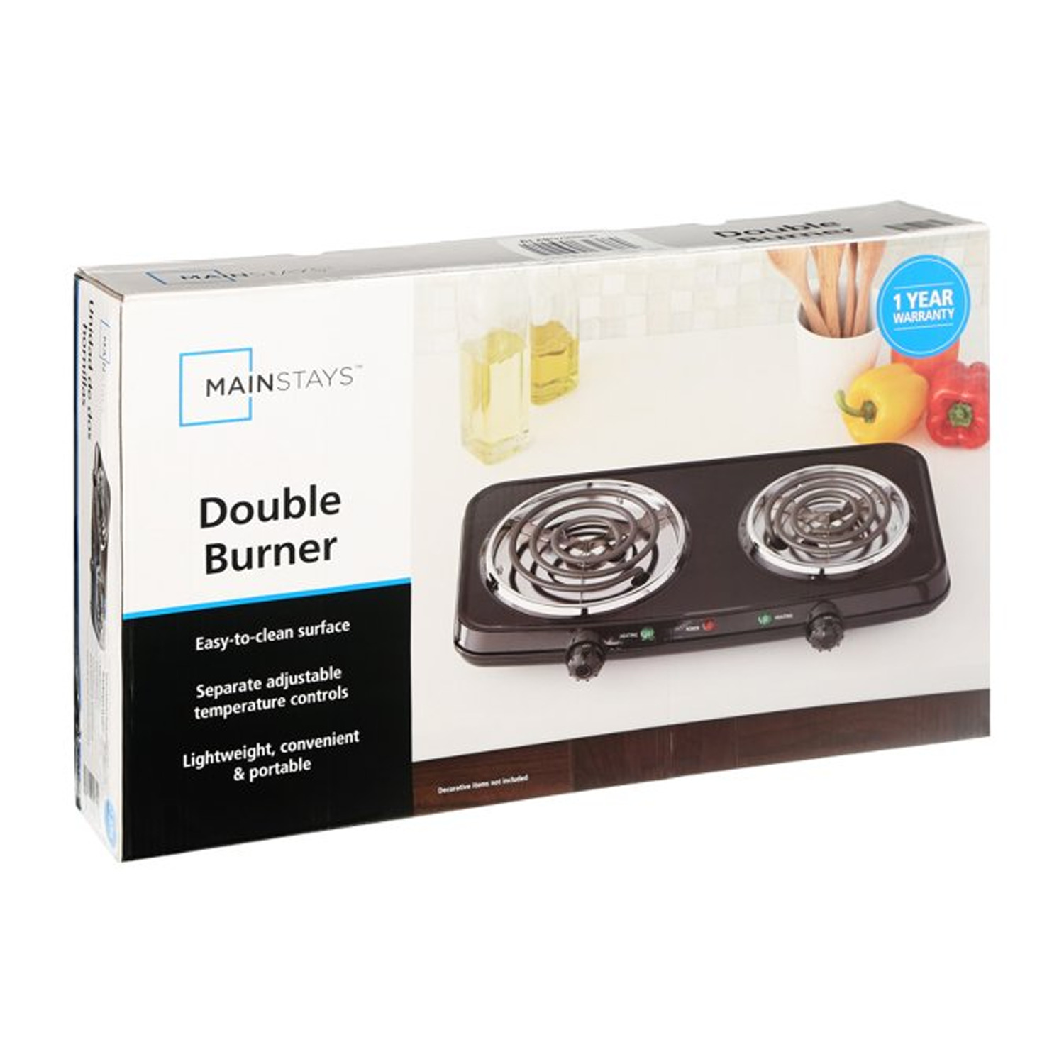 Mainstays Double Burner, 120V~ 1800W, Portable, Easy to Cook, Elegant Classic De - Fresh Stock Dated October 2025