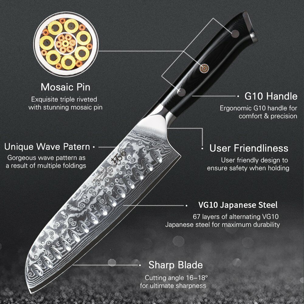 TURWHO 7inch Santoku Knife 67-Layer Japanese VG10 Damascus Steel Kitchen Knife - Fresh Stock Dated October 2025