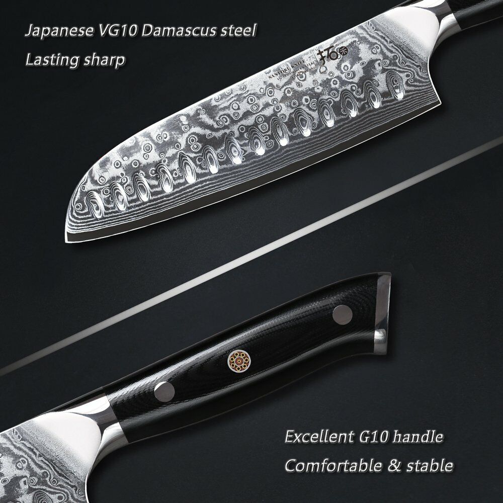 TURWHO 7inch Santoku Knife 67-Layer Japanese VG10 Damascus Steel Kitchen Knife - Fresh Stock Dated October 2025