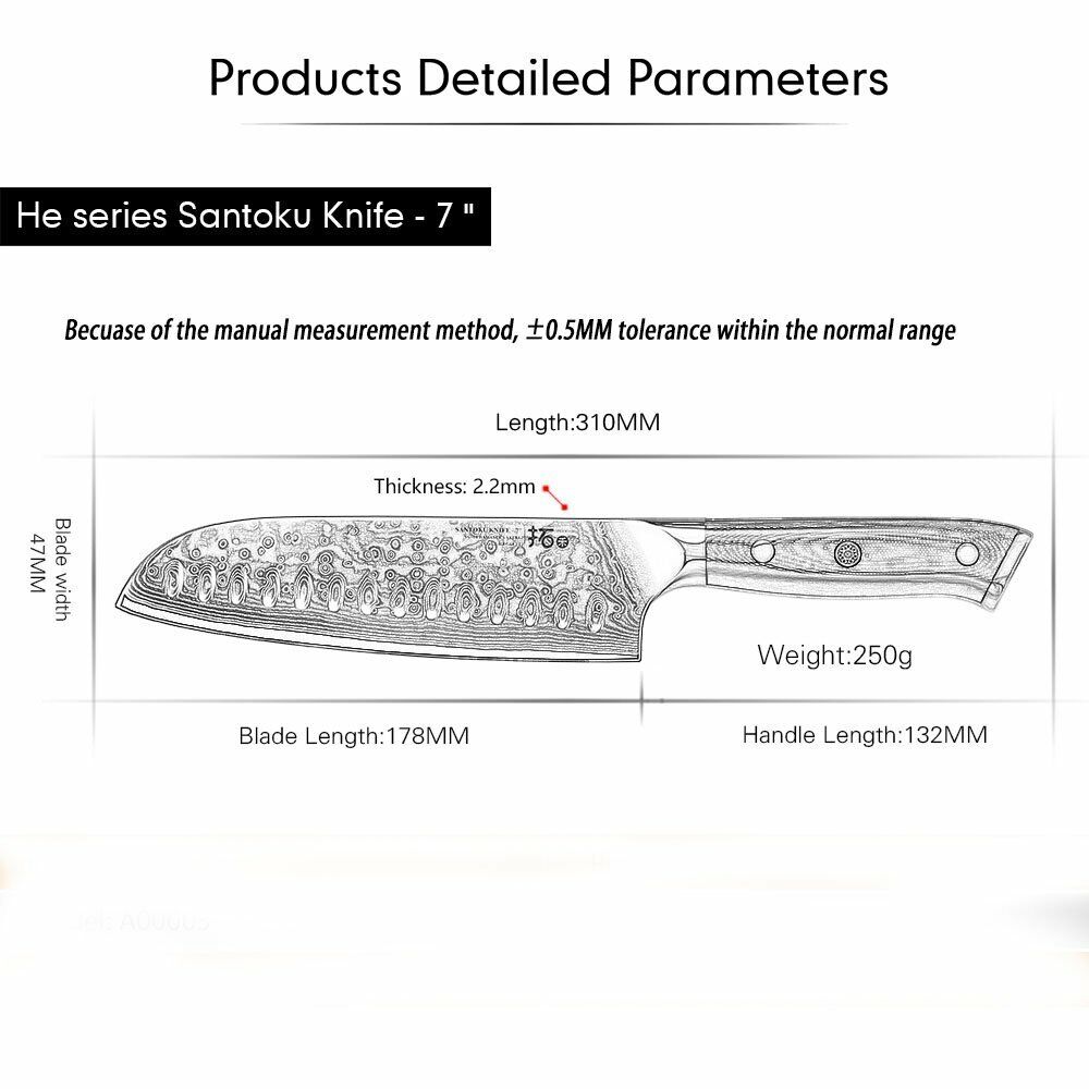 TURWHO 7inch Santoku Knife 67-Layer Japanese VG10 Damascus Steel Kitchen Knife - Fresh Stock Dated October 2025