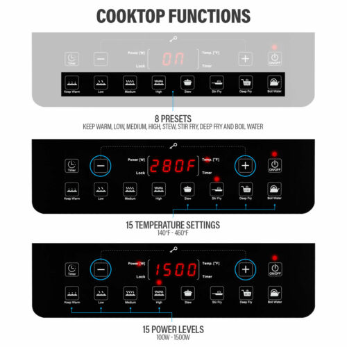 1500W Portable Induction Cooktop Countertop Burner with 15 Temp and Power Levels - Fresh Stock Dated October 2025