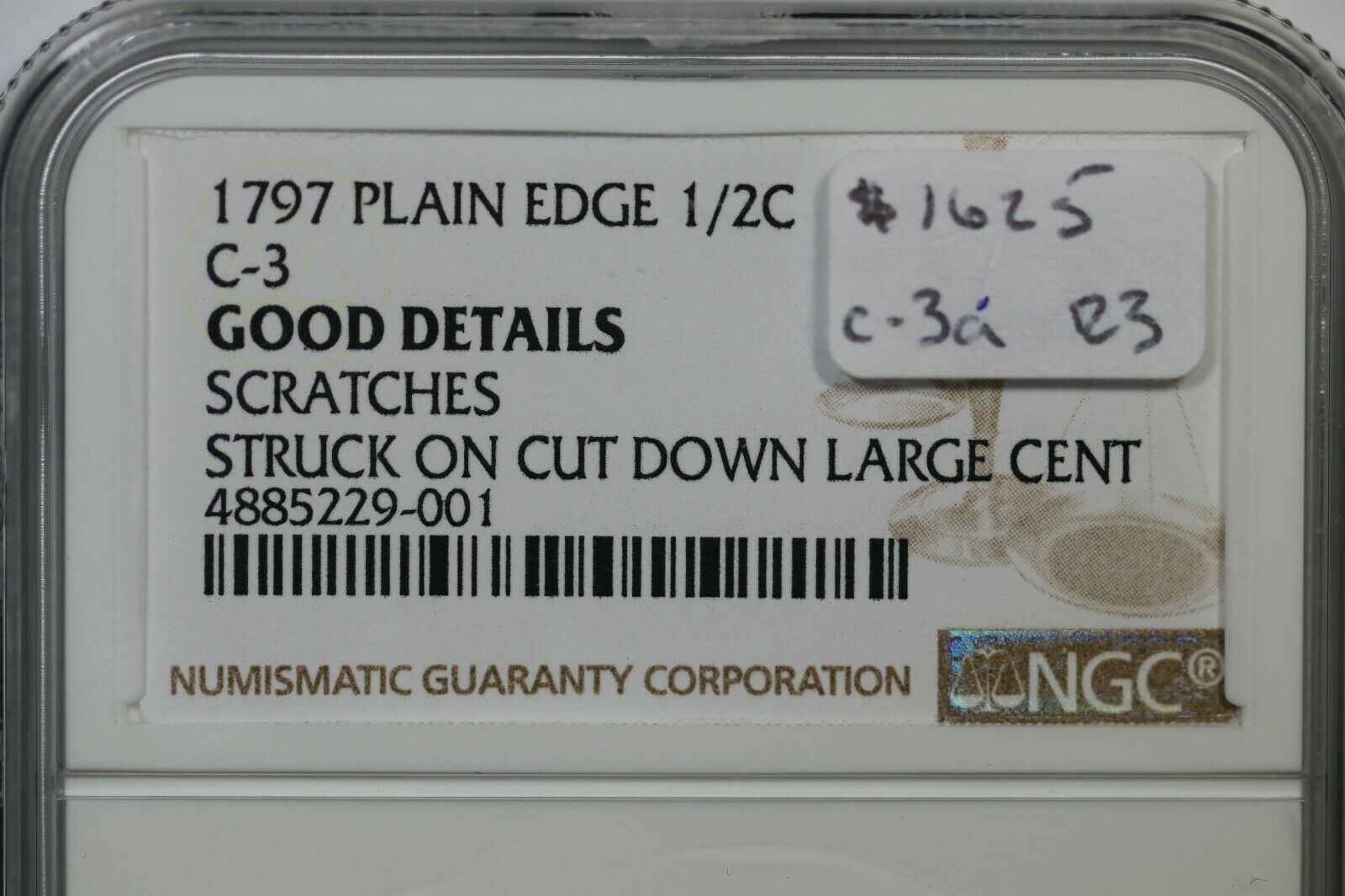 1797 C-3a NGC G Details Low Head Pl Edge Liberty Cap Half Cent Coin 1/2c - Fresh Stock Dated October 2025