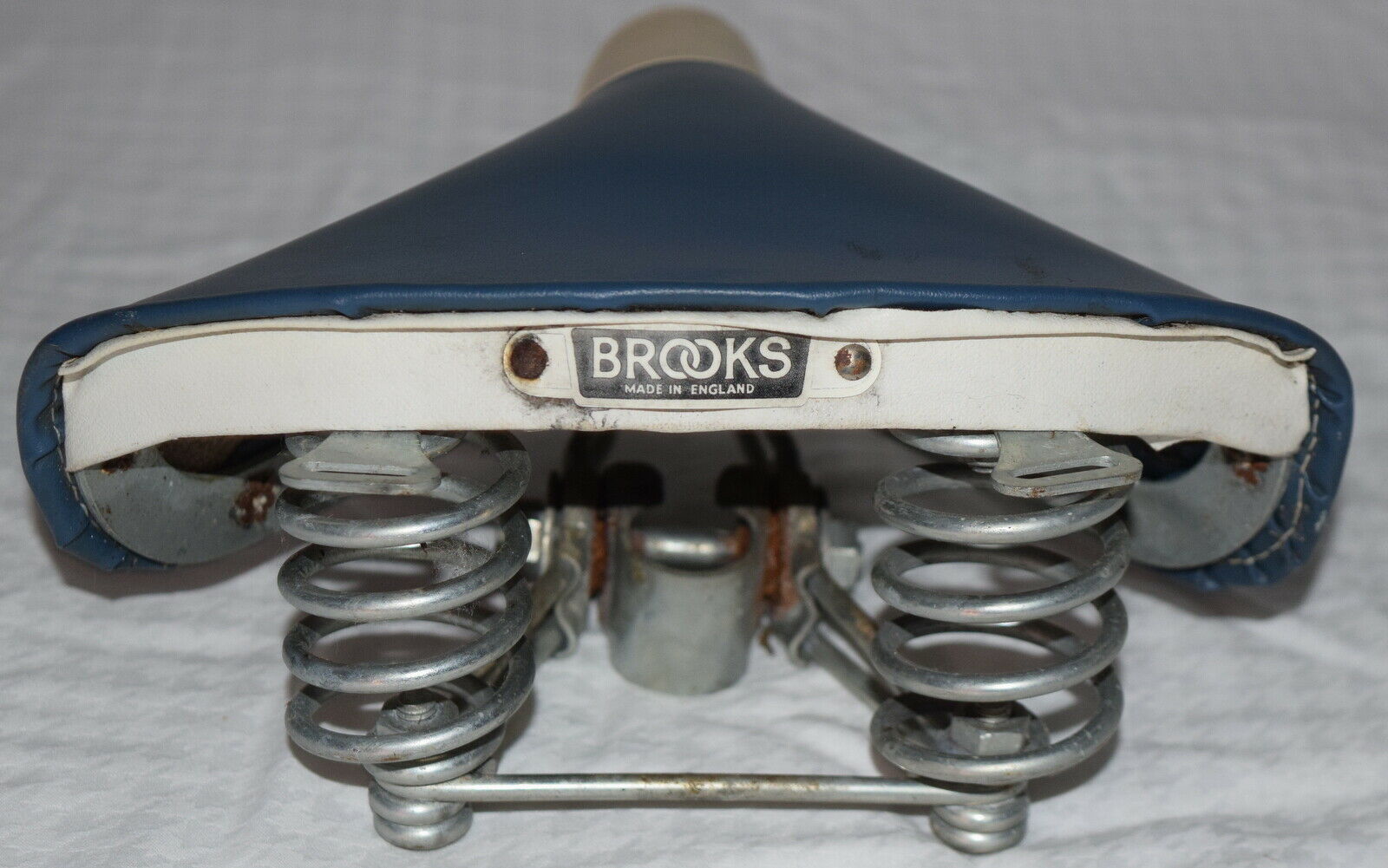 VINTAGE BROOKS BICYCLE SEAT BLUE & WHITE - Fresh Stock Dated October 2025