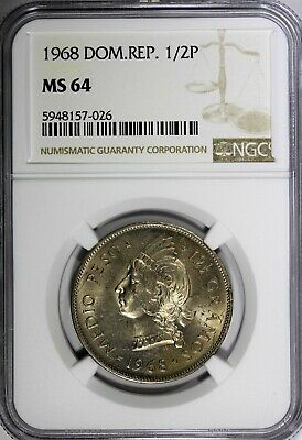 Dominican Republic 1968 1/2 Peso NGC MS64 Mintage-600 000 KM# 21a.1 (026) - Fresh Stock Dated October 2025