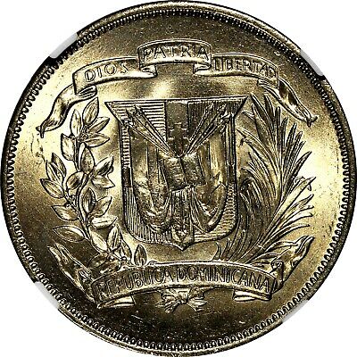 Dominican Republic 1968 1/2 Peso NGC MS64 Mintage-600 000 KM# 21a.1 (026) - Fresh Stock Dated October 2025