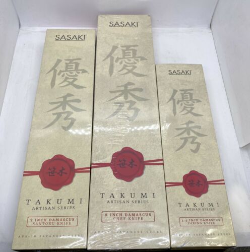 Sasaki Takumi Japanese Knife Set 3 DAMASCUS 3.5/7/8 PAIRING KNIFE ARTISAN SERIES - Fresh Stock Dated October 2025