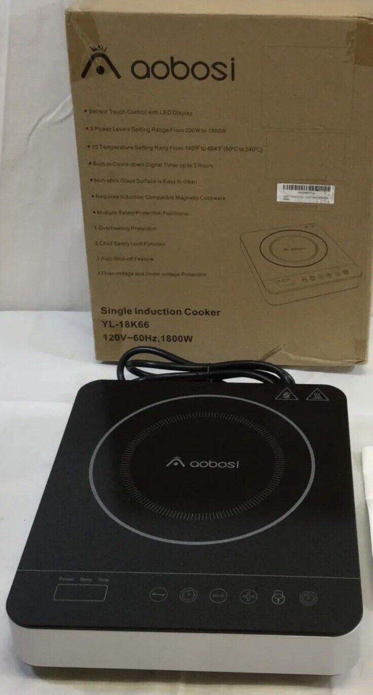 Aobosi Single Induction Glass Surface Cooker, YL-18K66, Black, New Open Box - Fresh Stock Dated October 2025