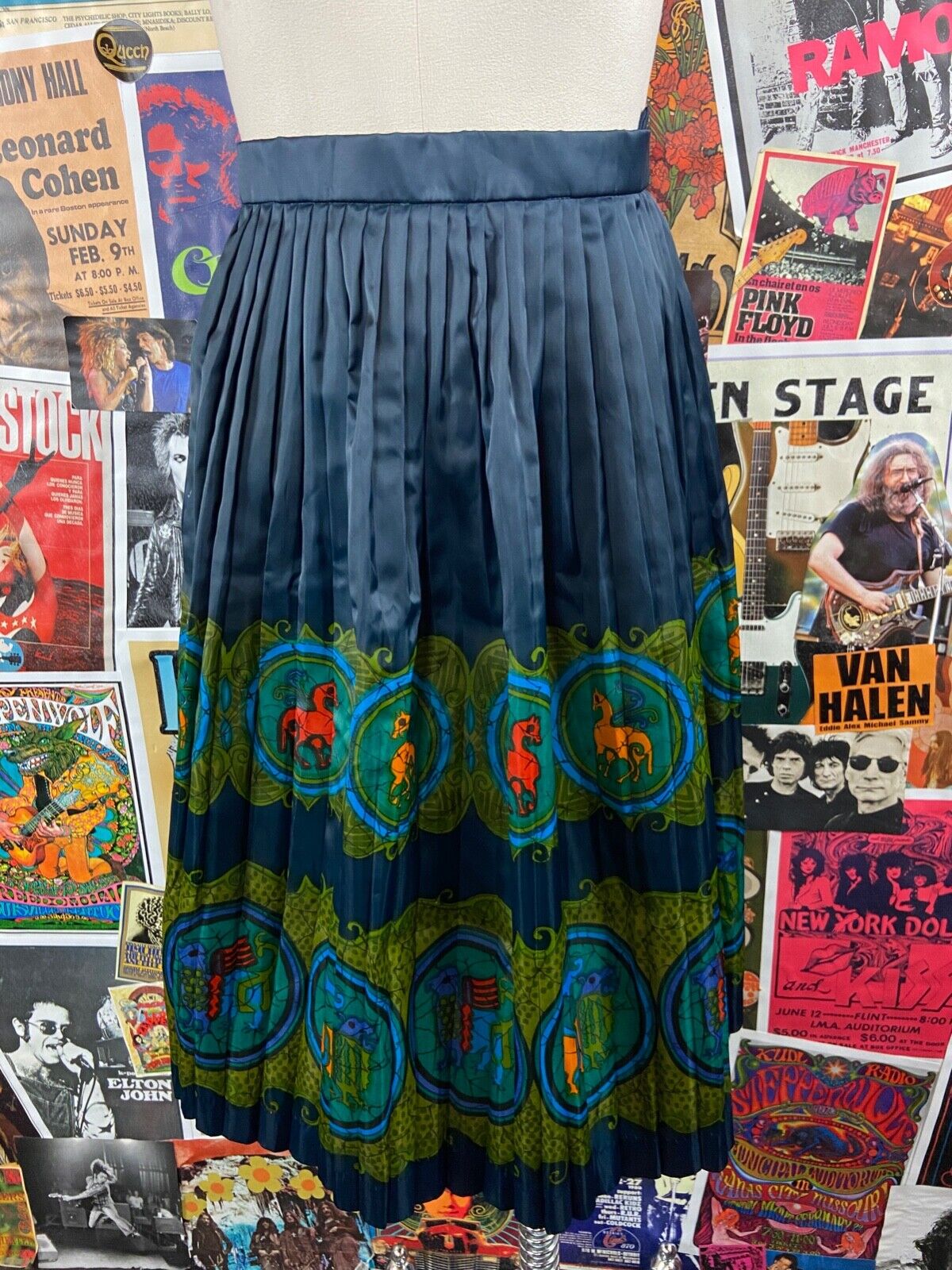 Vintage 60s Blue Accordion Pleat Novelty Print Skirt, 60s Pleated Skirt - Fresh Stock Dated October 2025