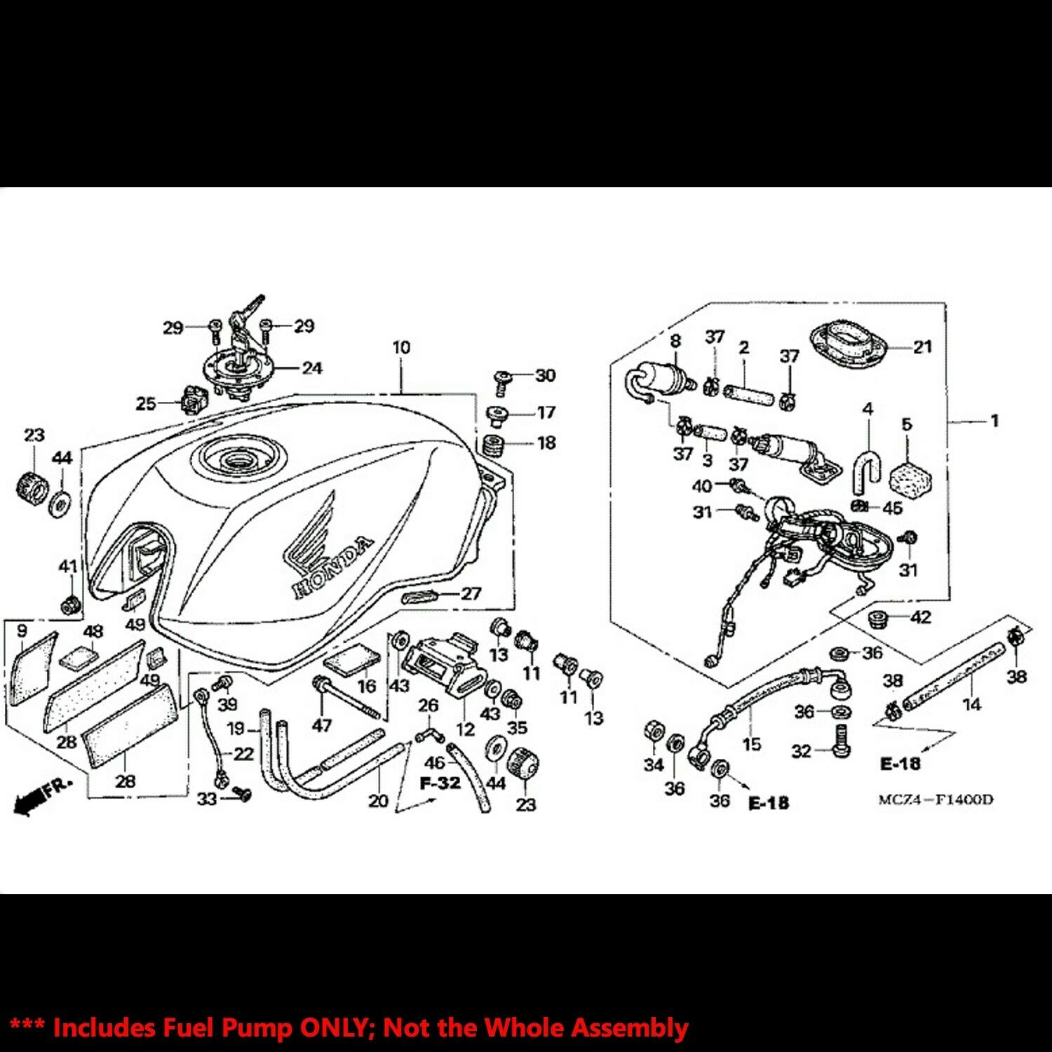 OE Replacement EFI Fuel Pump+Filter/Strainer 01-06 CBR 600 F4i/929/954/VFR800/CB - Fresh Stock Dated October 2025