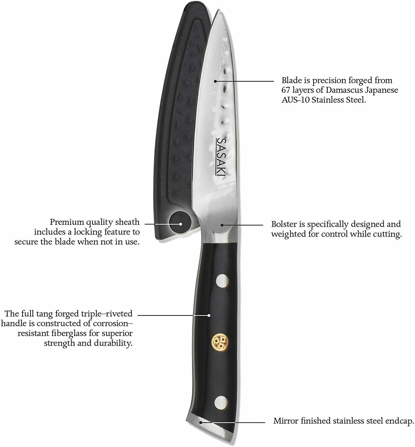 Sasaki Takumi Japanese Knife Set 3 DAMASCUS 3.5/7/8 PAIRING KNIFE ARTISAN SERIES - Fresh Stock Dated October 2025