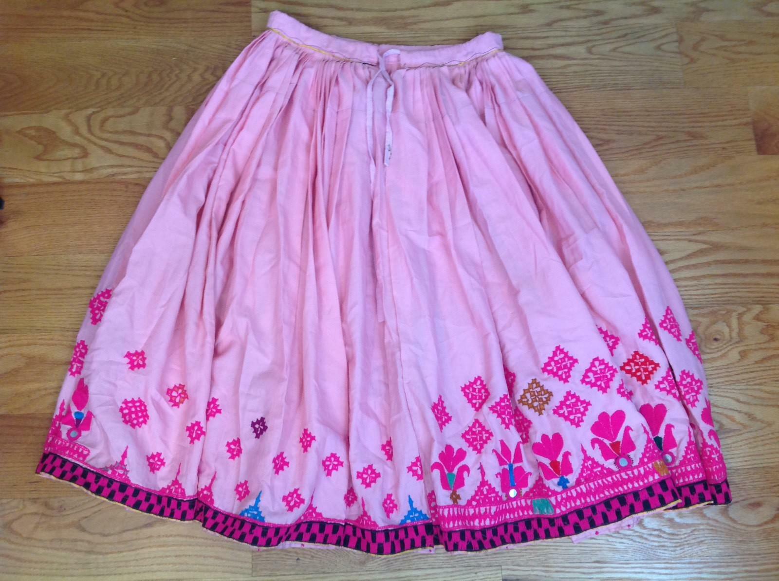 VINTAGE HANDMADE FRIDA KAHLO STYLE PINK EMBROIDERED LONG MAXI SKIRT BOHO INDIA - Fresh Stock Dated October 2025