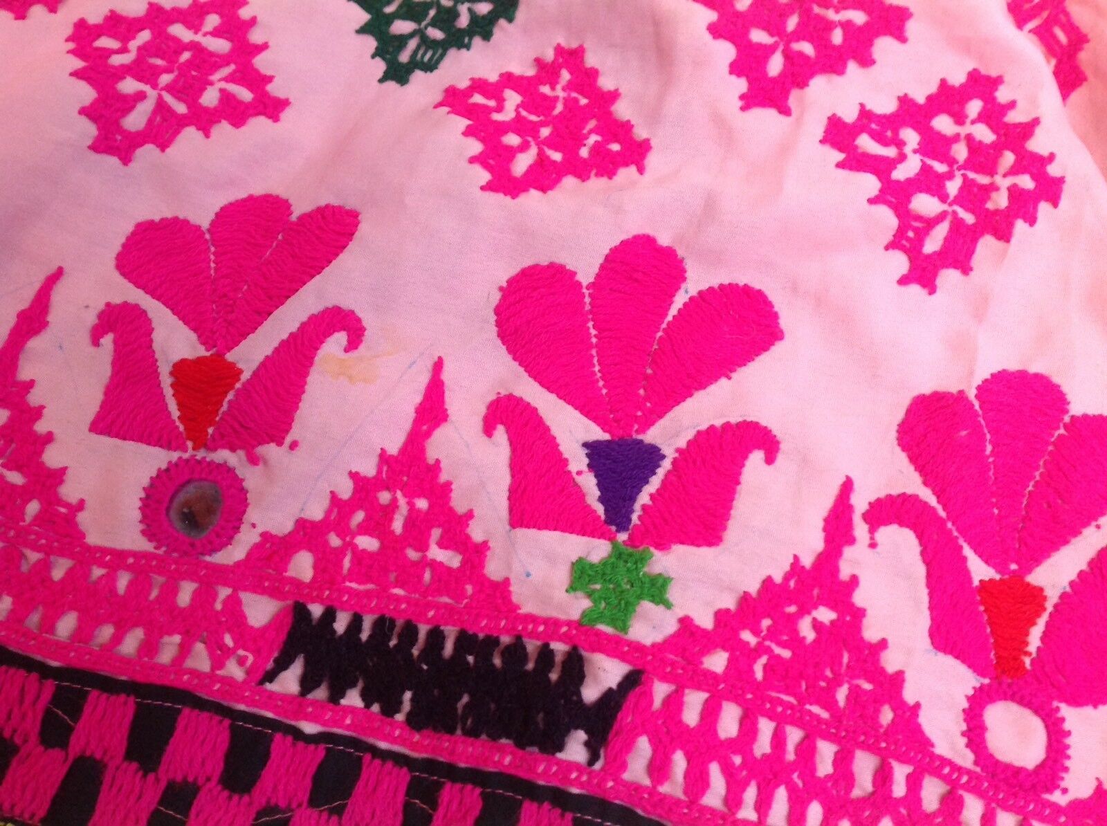 VINTAGE HANDMADE FRIDA KAHLO STYLE PINK EMBROIDERED LONG MAXI SKIRT BOHO INDIA - Fresh Stock Dated October 2025