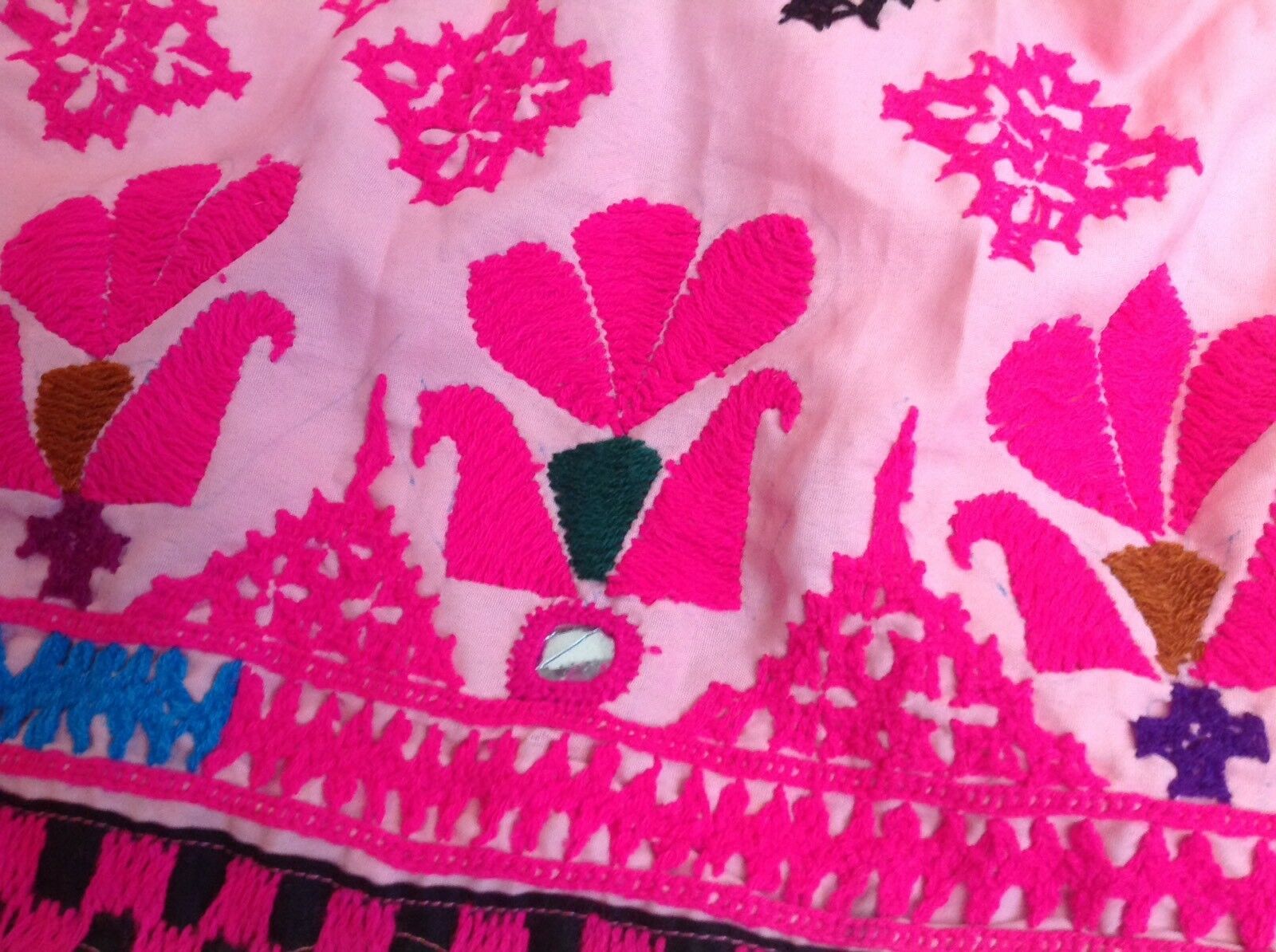 VINTAGE HANDMADE FRIDA KAHLO STYLE PINK EMBROIDERED LONG MAXI SKIRT BOHO INDIA - Fresh Stock Dated October 2025