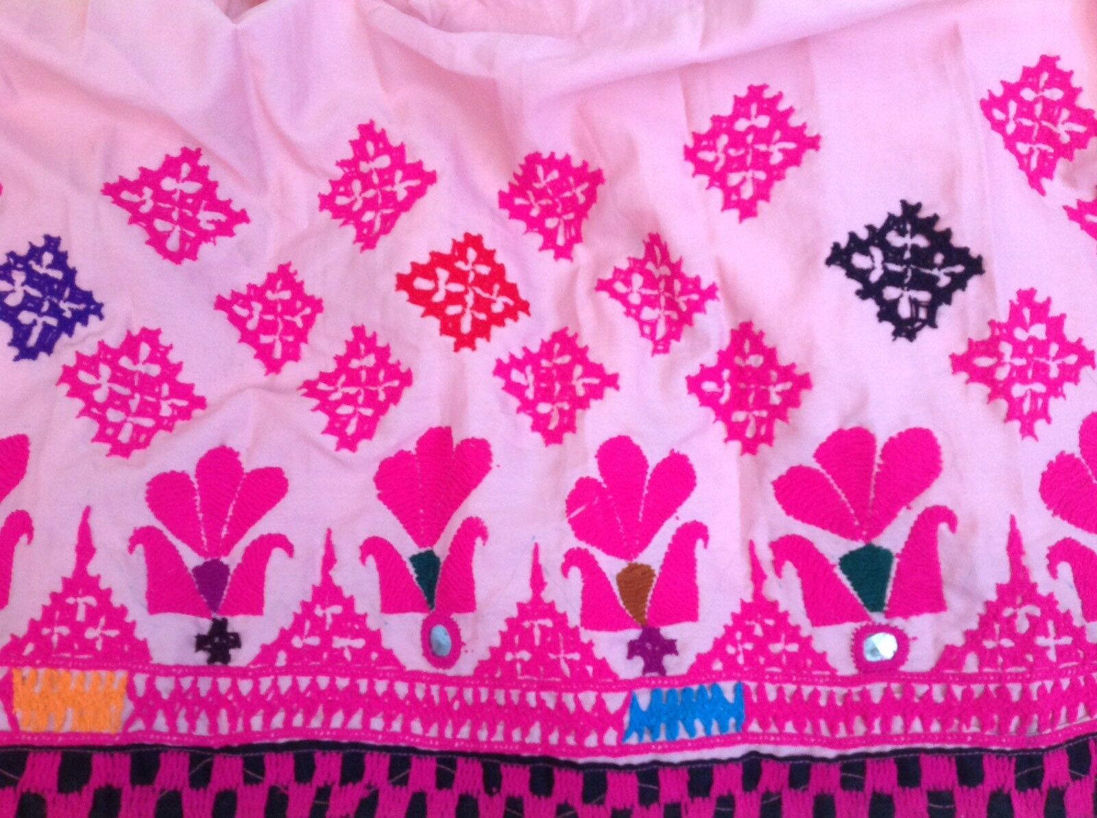 VINTAGE HANDMADE FRIDA KAHLO STYLE PINK EMBROIDERED LONG MAXI SKIRT BOHO INDIA - Fresh Stock Dated October 2025
