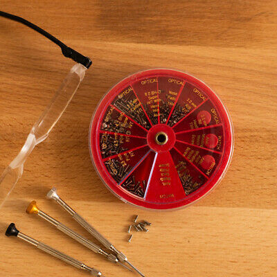 250 Piece Universal Eye Glasses And Watch Repair Screw Kit Revolving Organizer - Fresh Stock Dated October 2025