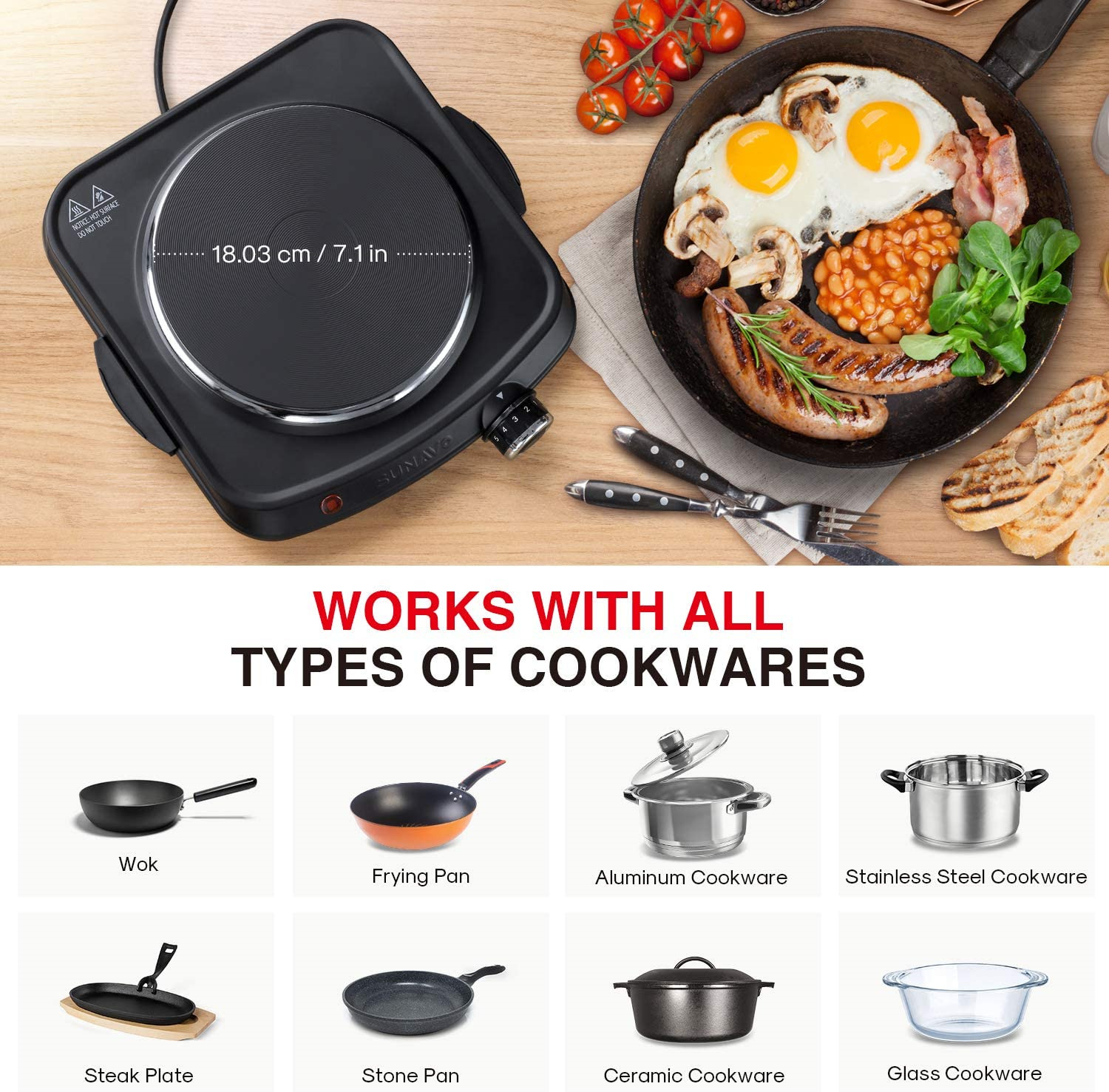 1500W Hot Plates for Cooking Electric Single Burner with Handles 6 Powe - Fresh Stock Dated October 2025