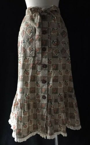 Vintage 70's Hippy Peasant Skirt Boho Prarie Ruffles Pockets Gypsy Button Up - Fresh Stock Dated October 2025