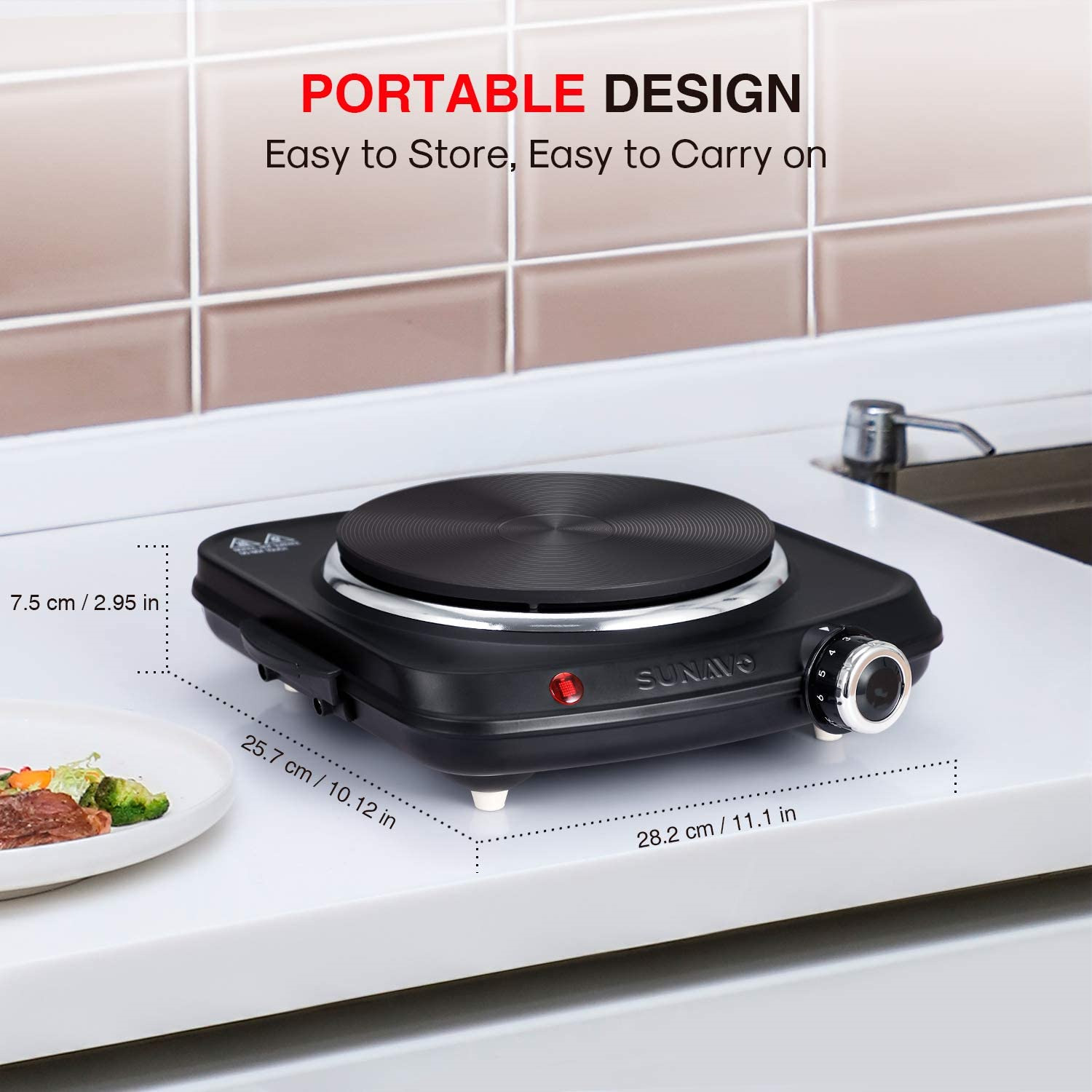 1500W Hot Plates for Cooking Electric Single Burner with Handles 6 Powe - Fresh Stock Dated October 2025