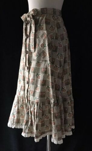 Vintage 70's Hippy Peasant Skirt Boho Prarie Ruffles Pockets Gypsy Button Up - Fresh Stock Dated October 2025