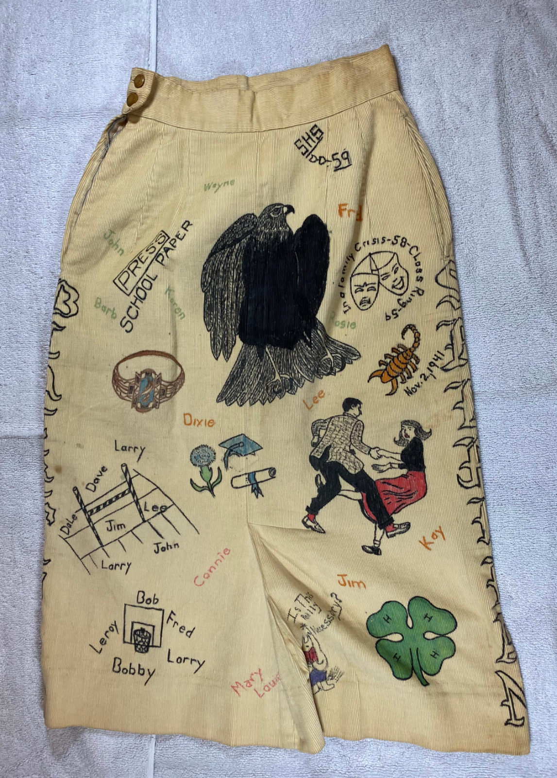 1959 SENIOR CORDS VINTAGE CORDUROY SKIRT SHERIDAN HIGH SCHOOL BLACKHAWK INDIANA - Fresh Stock Dated October 2025