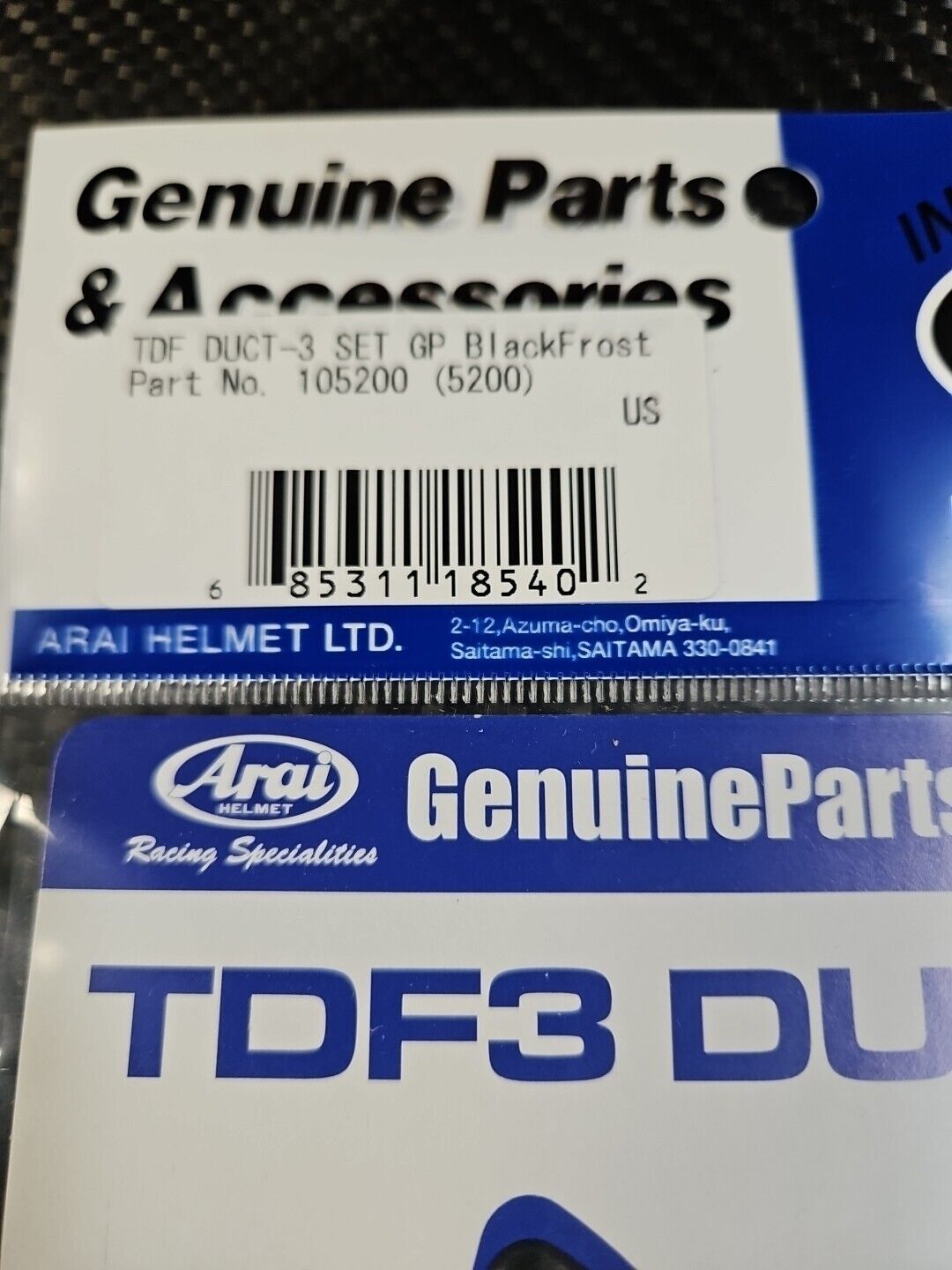 Arai TDF3 Duct Set - Fresh Stock Dated October 2025