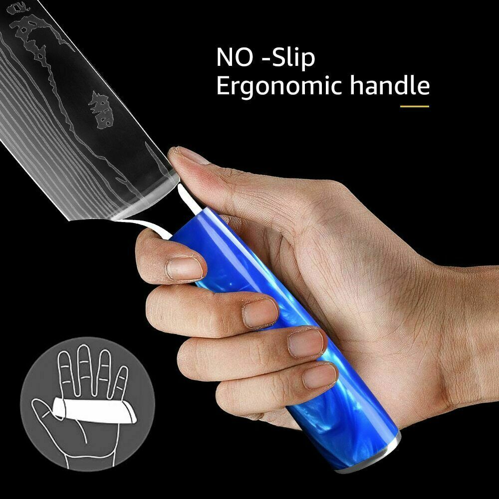 10 Pcs Kitchen Knives Set Japanese Damascus Pattern Chef's Knife Resin Handle - Fresh Stock Dated October 2025