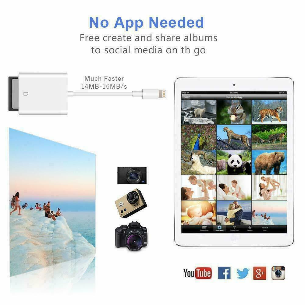 SD Card Adapter Camera Reader for iPad iPhone 6 6S 7 8 Plus 11 12 Pro X Xs Max - Fresh Stock Dated October 2025