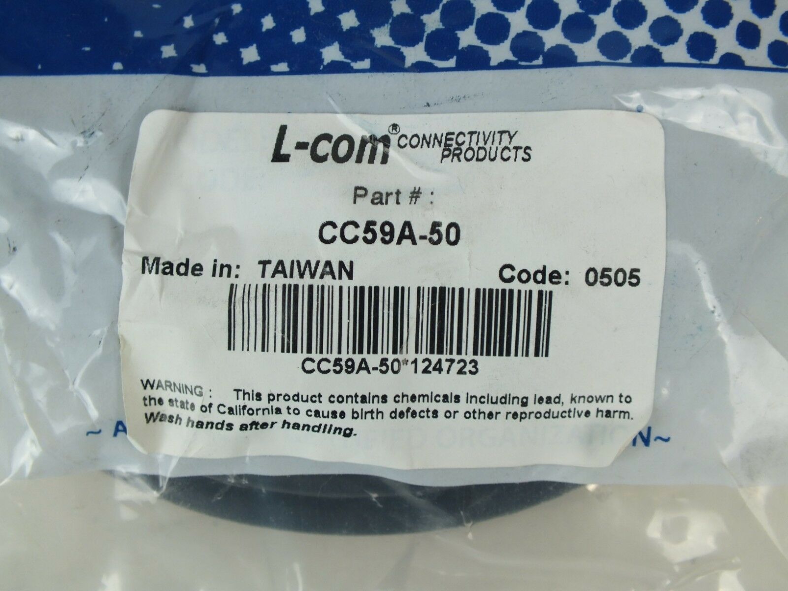 New L-COM CC59A-50 BNC Male Male 50 ft RG59A Coaxial Cable - Fresh Stock Dated October 2025