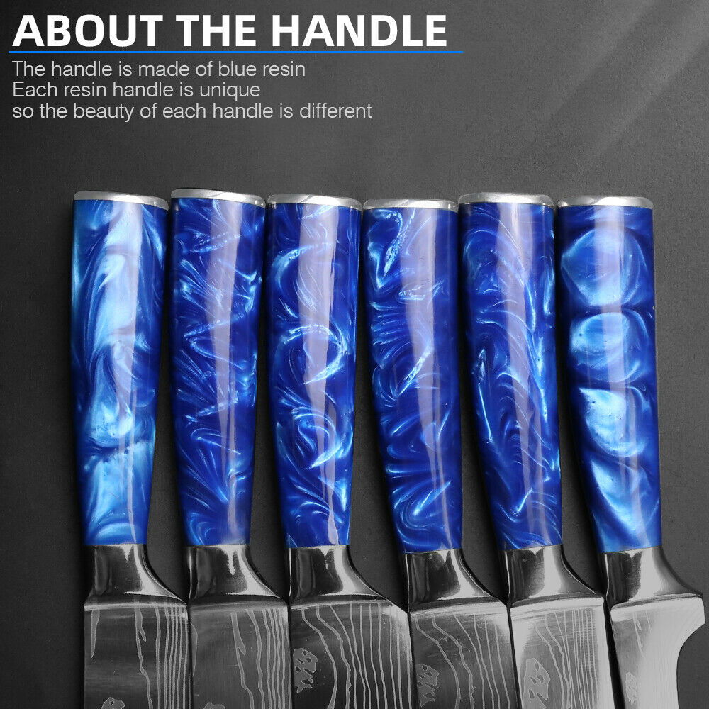 10 Pcs Kitchen Knives Set Japanese Damascus Pattern Chef's Knife Resin Handle - Fresh Stock Dated October 2025