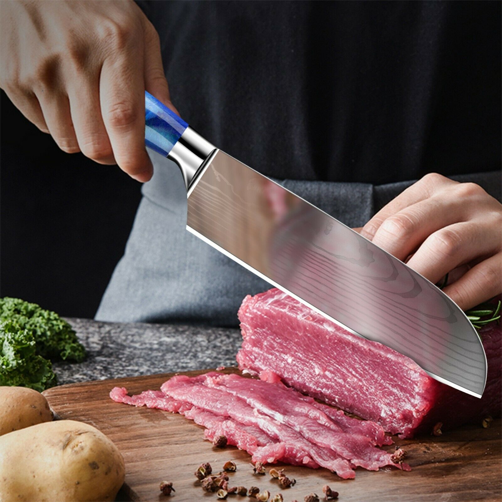 10 Pcs Kitchen Knives Set Japanese Damascus Pattern Chef's Knife Resin Handle - Fresh Stock Dated October 2025