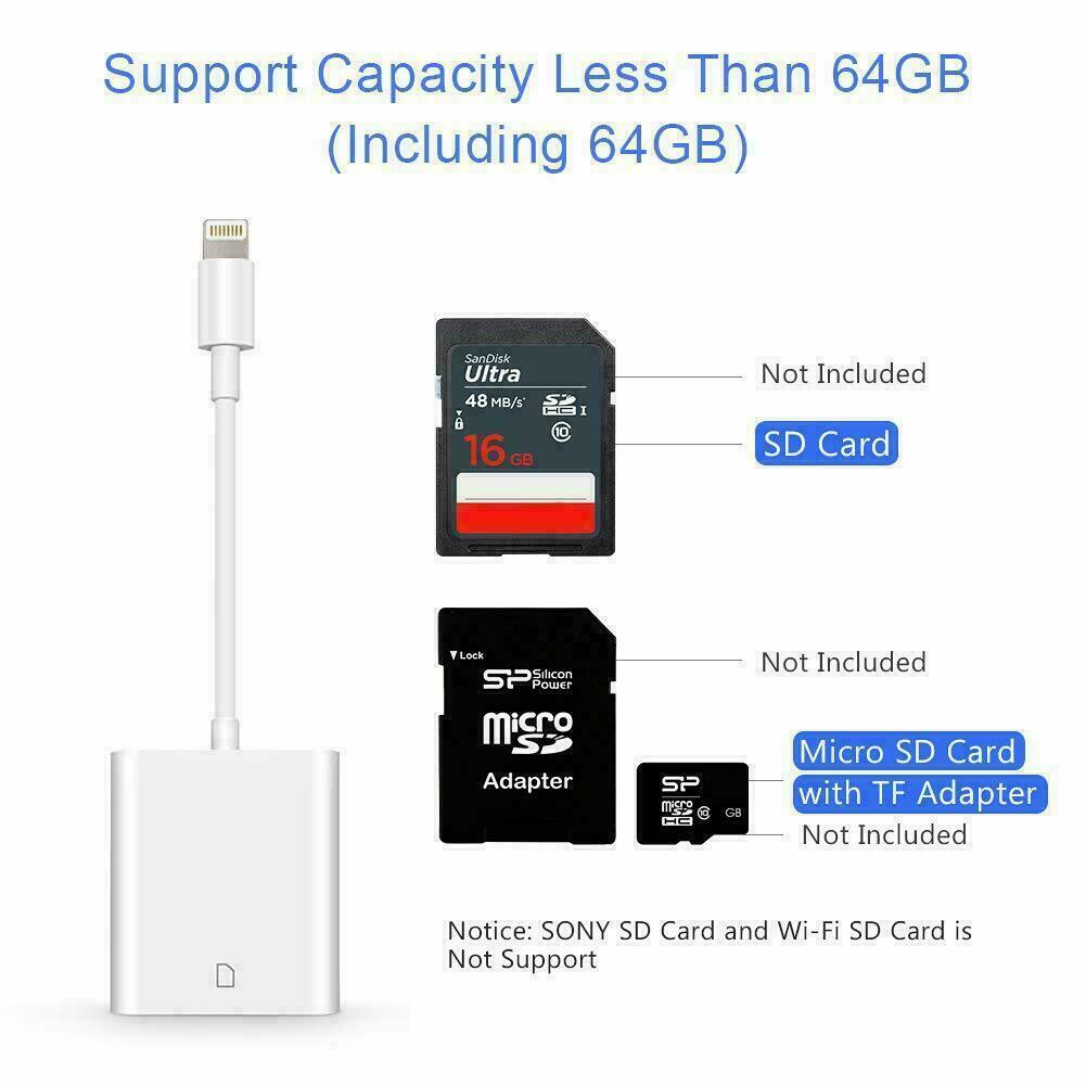 SD Card Adapter Camera Reader for iPad iPhone 6 6S 7 8 Plus 11 12 Pro X Xs Max - Fresh Stock Dated October 2025