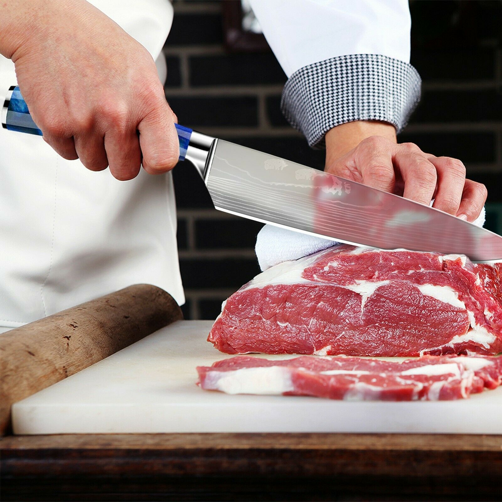 10 Pcs Kitchen Knives Set Japanese Damascus Pattern Chef's Knife Resin Handle - Fresh Stock Dated October 2025