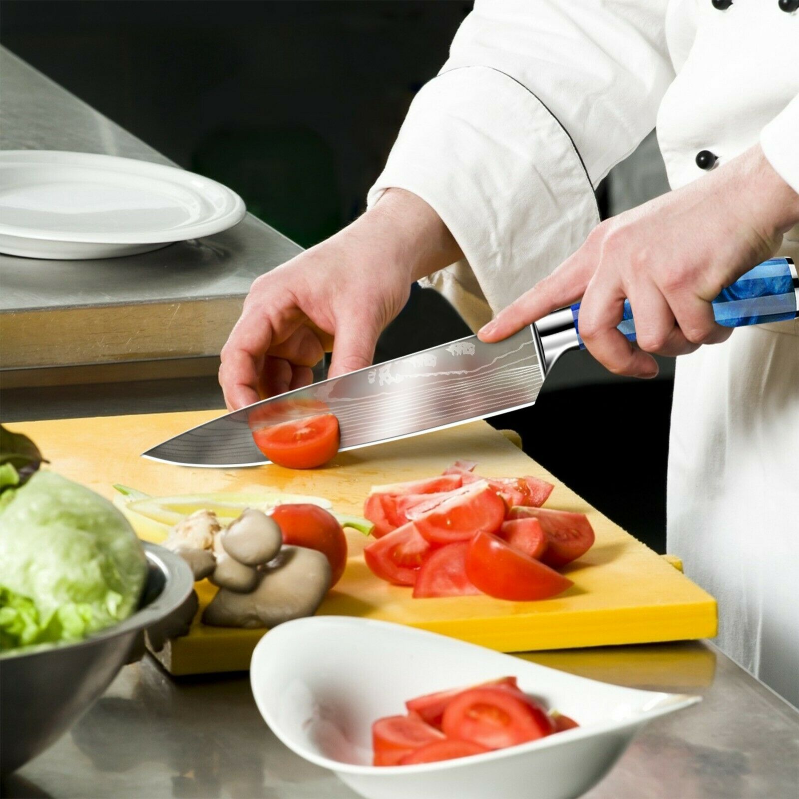 10 Pcs Kitchen Knives Set Japanese Damascus Pattern Chef's Knife Resin Handle - Fresh Stock Dated October 2025