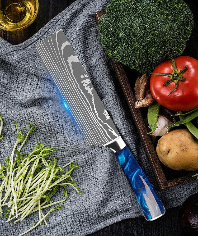 10 Pcs Kitchen Knives Set Japanese Damascus Pattern Chef's Knife Resin Handle - Fresh Stock Dated October 2025