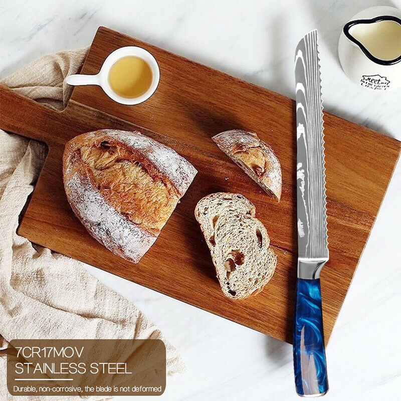 10 Pcs Kitchen Knives Set Japanese Damascus Pattern Chef's Knife Resin Handle - Fresh Stock Dated October 2025