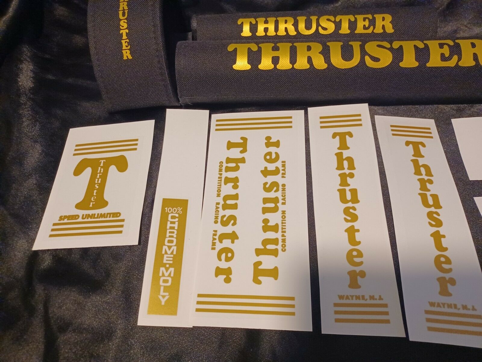 New Re-pop THRUSTER TRI Power XL Sticker & Pad Set Gold BMX Hutch Haro Mongoose - Fresh Stock Dated October 2025